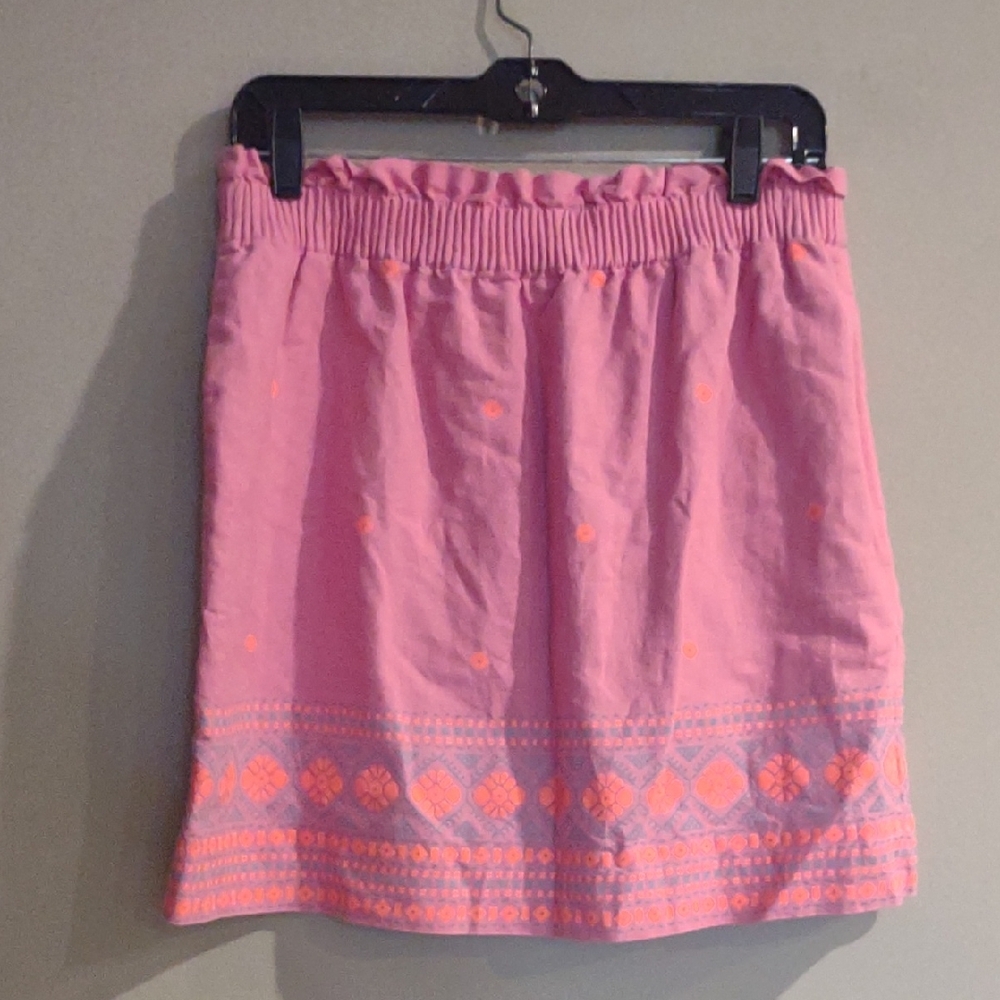 J. Crew Women's 8 Pink Linen/Cotton Lined Patterned Hemline Skirt